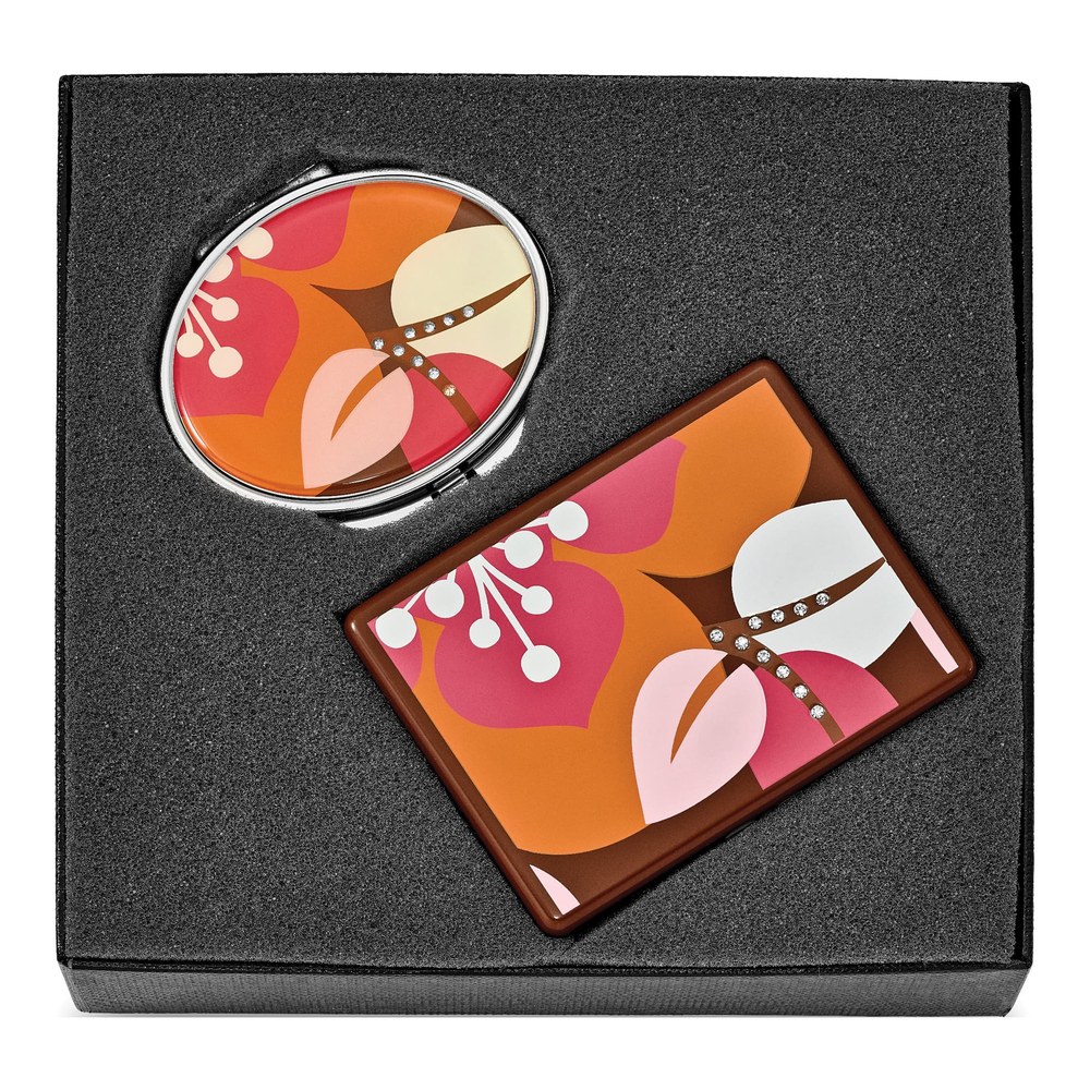 Silver-Tone Floral Contact Lens Case & Mirror Set