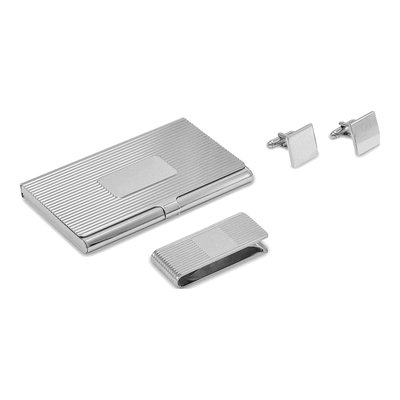 Silver-Tone Card Case, Money Clip & Cufflinks Set – view 2