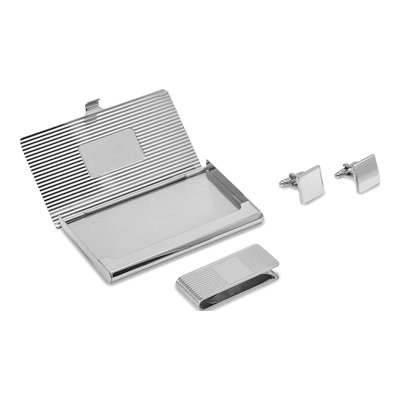 Silver-Tone Card Case, Money Clip & Cufflinks Set – view 3
