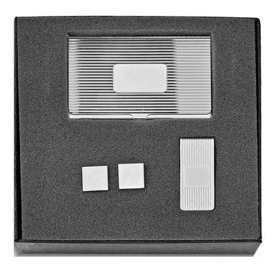 Silver-Tone Card Case, Money Clip & Cufflinks Set