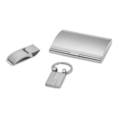 Silver-Tone Money Clip, Card Case & Key Ring Gift Set – view 2
