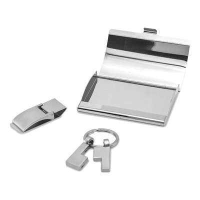 Silver-Tone Money Clip, Card Case & Key Ring Gift Set – view 3