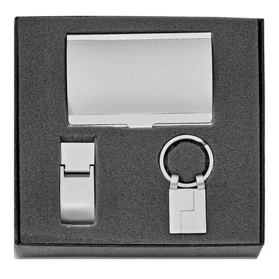 Silver-Tone Money Clip, Card Case & Key Ring Gift Set