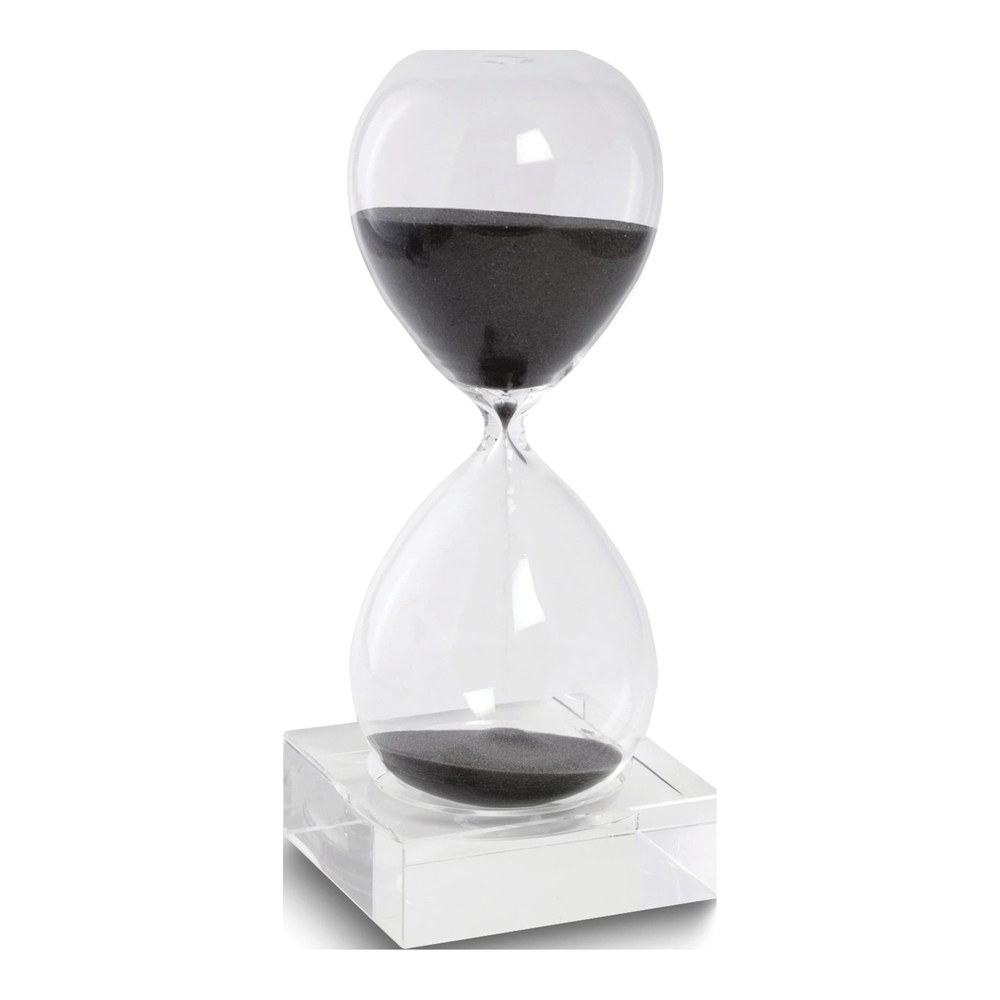 Black Sand Hand-Blown Glass Hourglass with Stand
