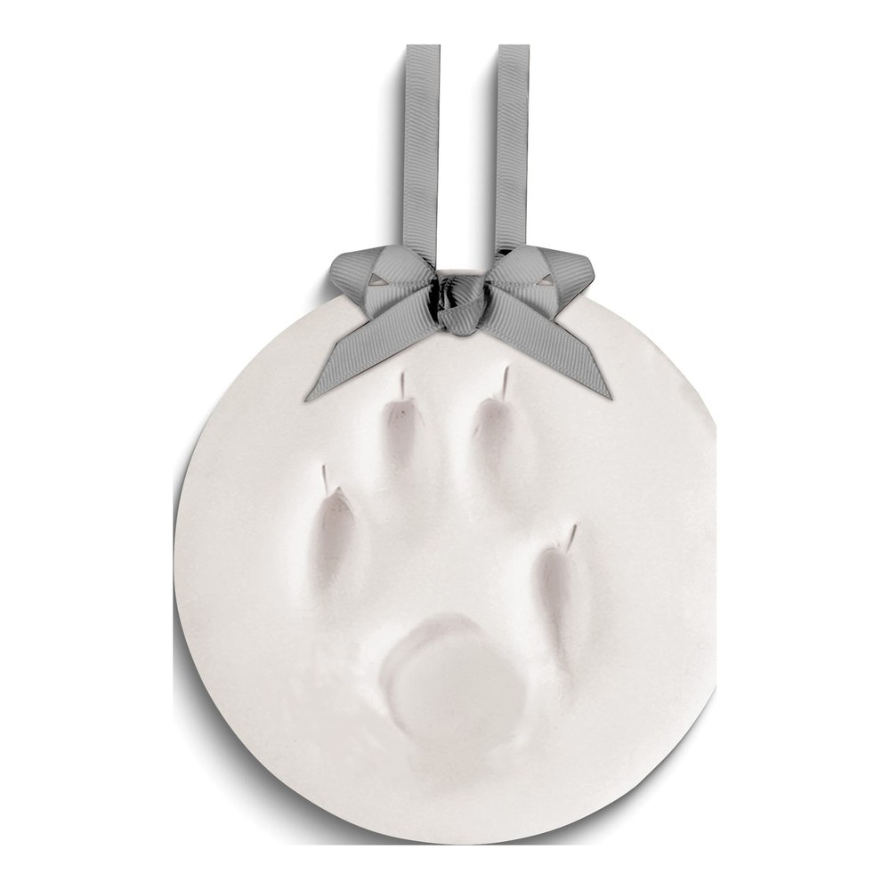 White Paw Print Keepsake Ornament Kit with Grey Ribbon
