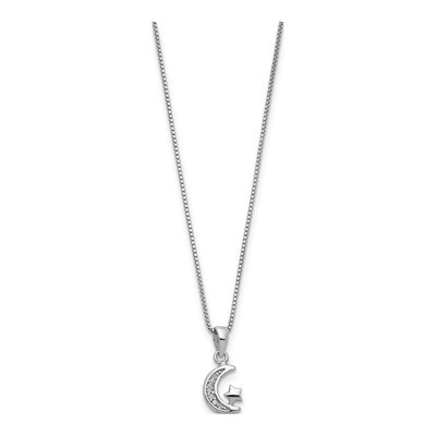 Sterling Silver Girls' CZ Moon Star Pendant Necklace – view 3