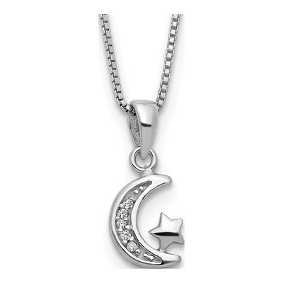 Sterling Silver Girls' CZ Moon Star Pendant Necklace