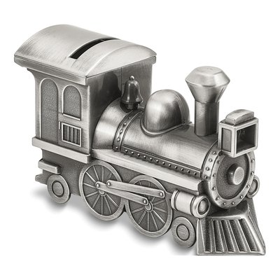 Pewter-Tone Metal Train Bank