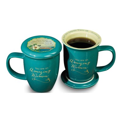 AMAZING WOMAN Proverbs 31:29 Teal Mug & Coaster Set