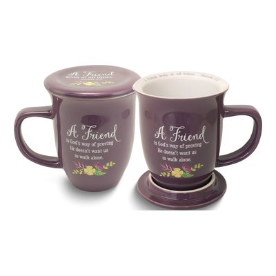 Proverbs 17:17 "A Friend" Purple Floral Mug & Coaster Set