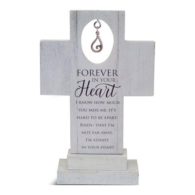 Wooden Standing Cross with Pewter Tear Charm