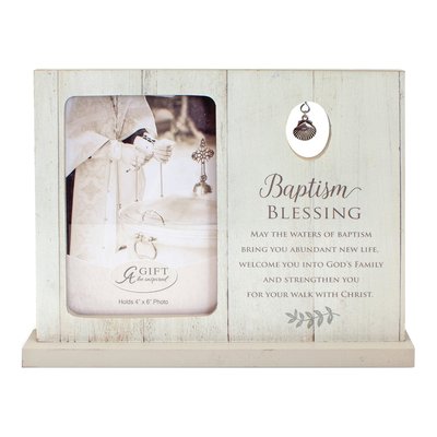 Baptism Blessing Wooden 4x6 Frame with Shell Charm