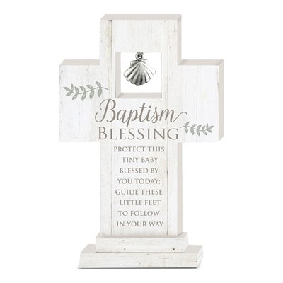 Baptism Blessing Standing Wooden Cross Gift