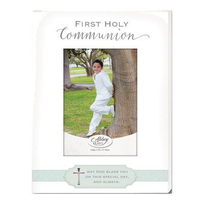 Blue First Communion Cross Wooden Frame with Easel