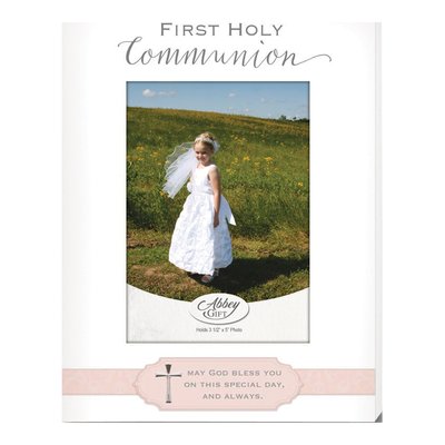 Pink First Communion 4x6 Wood Frame with Cross & Easel