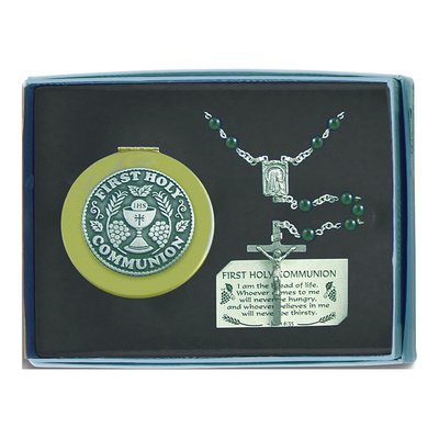 Black Wood First Communion Rosary & Keepsake Box Set