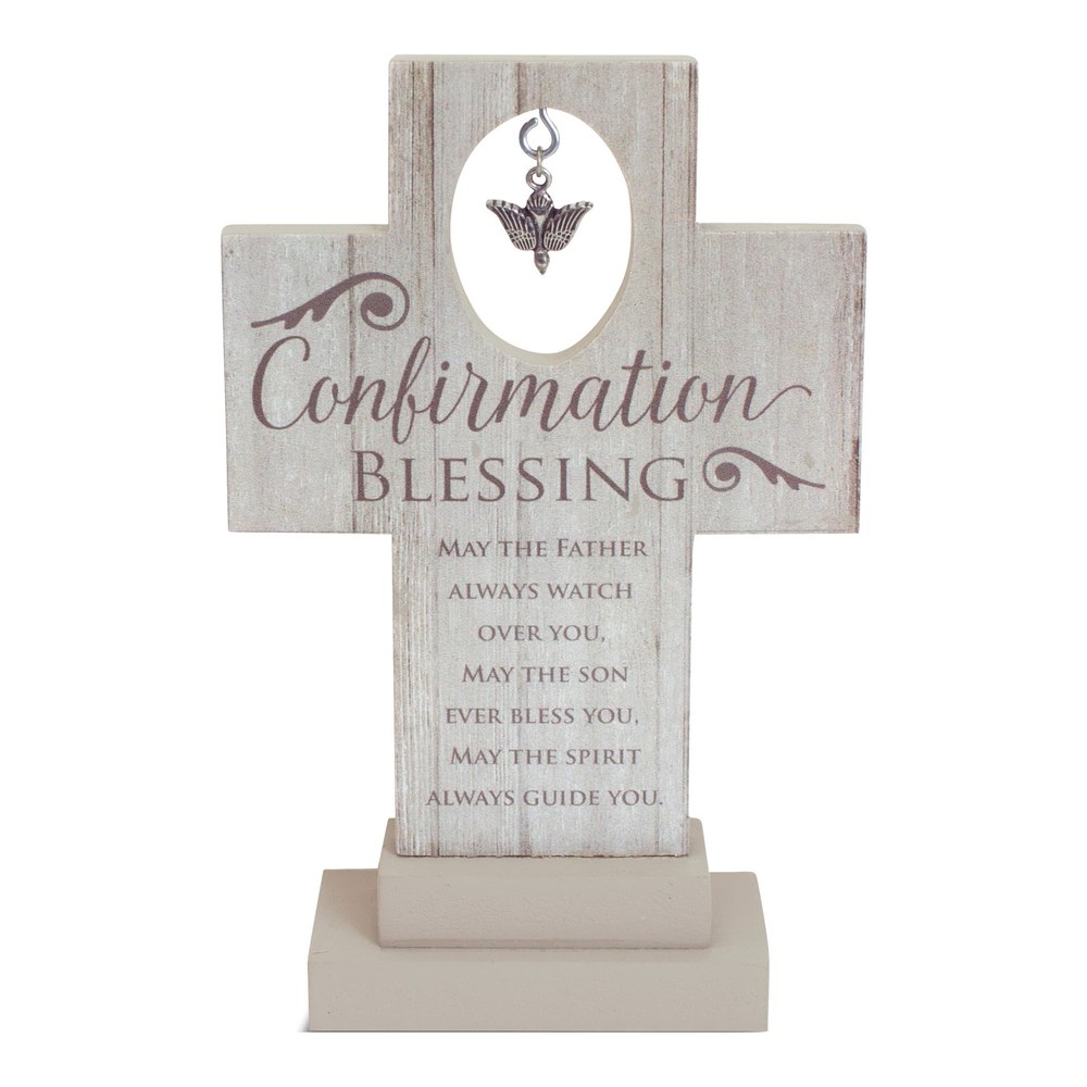Confirmation Wooden Cross with Dove Charm Gift
