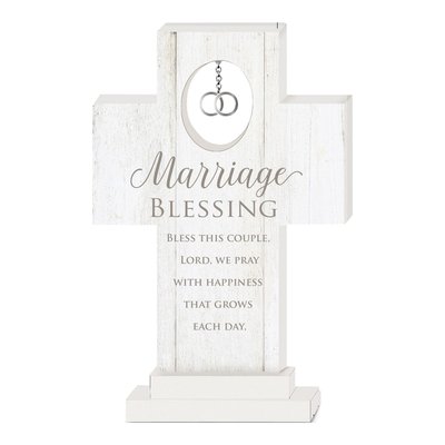 Marriage Blessing Wooden Cross with Rings Charm