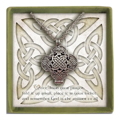 Antiqued Silver-Tone Celtic Prayer Locket Necklace