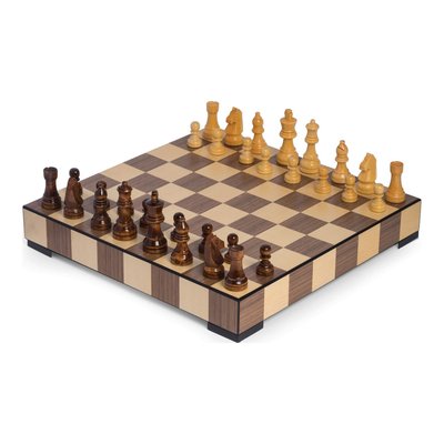Matte Wood Inlay Chess & Checkers Set with Drawer