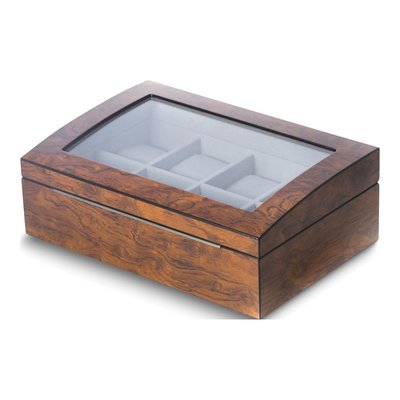 Brown Burlwood 8-Watch Case with Glass Lid