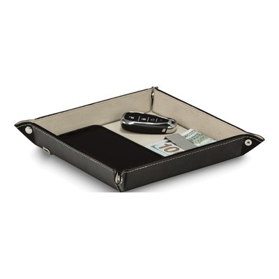 Black Leather Valet Tray with Wireless Charger