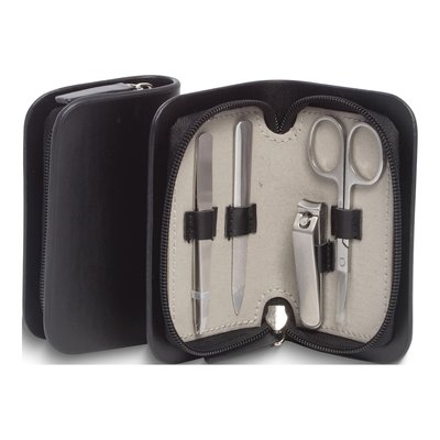 Black Leather 4-Piece Stainless Steel Manicure Set