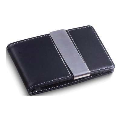 Black Leather Wallet Money Clip with Card Slots