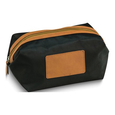 Black Ballistic Nylon Dopp Kit with Brown Accents
