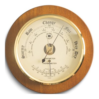 Cherry Wood & Brass Barometer with Thermometer