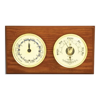 Oak Wood & Brass Tide Clock/Barometer Set