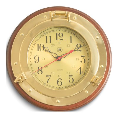 Dark Cherry Wood Porthole Clock with Military Time
