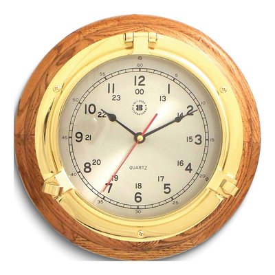 Oak Wood Porthole Quartz Clock - Military Time