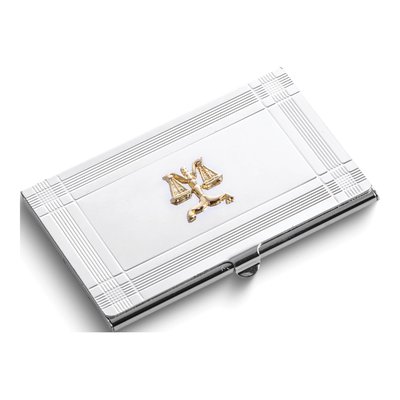 Silver-Tone Business Card Case with Legal Emblem