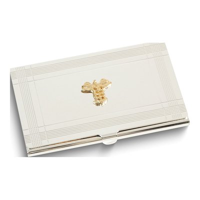 Silver-Tone Business Card Case with Medical Emblem