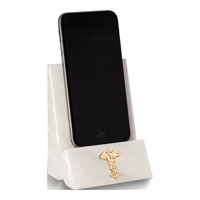 White Marble Phone Cradle with Medical Insignia