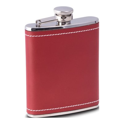 Red Leather-Wrapped Stainless Steel 6oz Flask