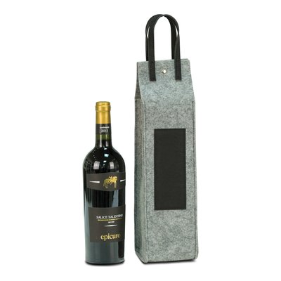 Grey Felt Wine Tote with Black Leather Trim