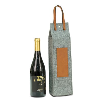 Grey Felt Wine Tote with Brown Leather Trim