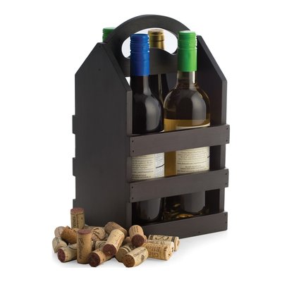 Black Wood Four Bottle Wine Caddy with Handle – view 2