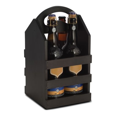 Black Wood Four Bottle Wine Caddy with Handle