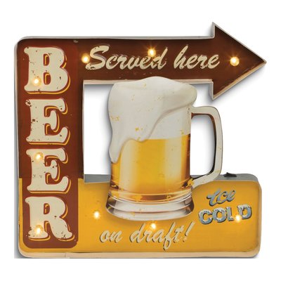 Beer Served Here LED Metal Wall Sign