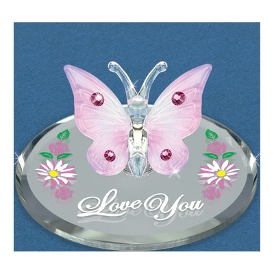 LOVE YOU Pink Butterfly Glass Figurine Gift – view 4