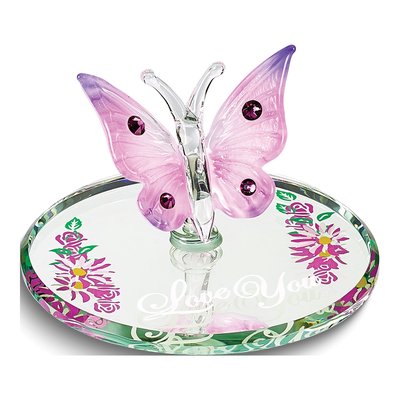 LOVE YOU Pink Butterfly Glass Figurine Gift