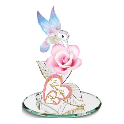 Glass Baron Hummingbird & Rose "I Love You Mom" Figurine