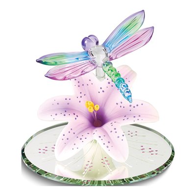 Handcrafted Glass Dragonfly & Lily Figurine