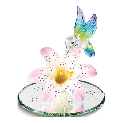 Handcrafted Glass Hummingbird & Lily Figurine