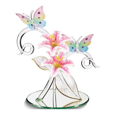 Butterflies & Lily Garden Glass Figurine Gift