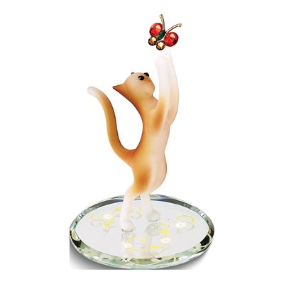 Handcrafted Glass Cat & Butterfly Figurine Gift