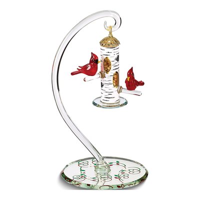 Cardinal & Feeder Handcrafted Glass Figurine Gift